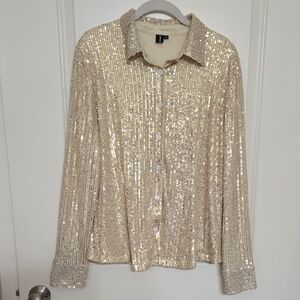 Gold Sequin Collared Shirt